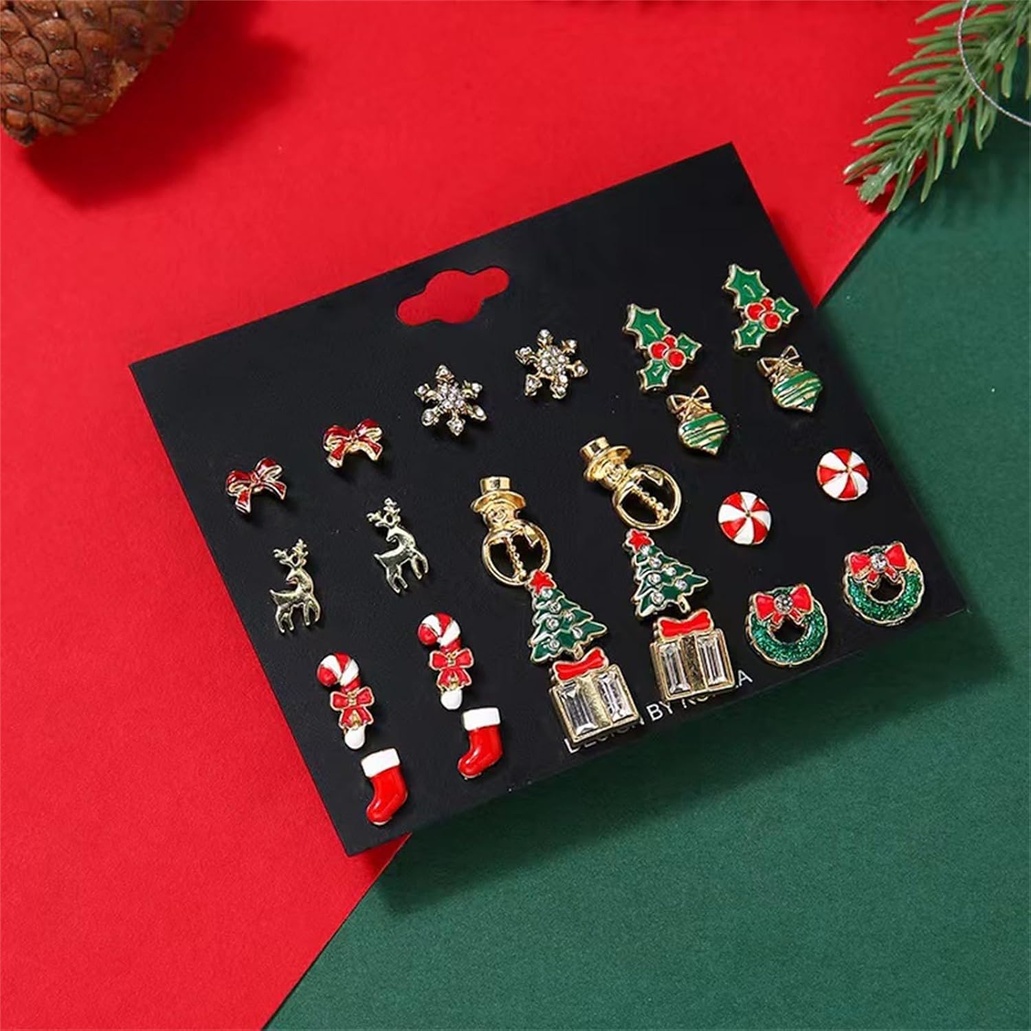 6-12 Pairs Christmas Stud Earrings Set for Women Cute Crystal Christmas Tree Santa Claus Stocking Snowflake Snowman Bowknot Reindeer Earrings Chirstmas Party Winter Jewelry Gifts - Image 8