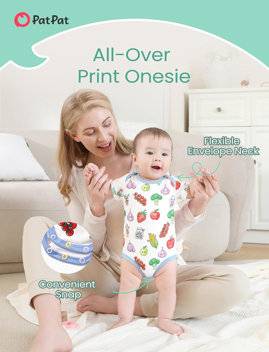 PATPAT Bamboo Viscose Baby Girl Romper & Bodysuit Set, 3-Pack | Buttery Soft,Gentle on Sensitive Skin,Breathable Comfort,Flexible Stretch,Easy Diaper Changes,Mix and Match