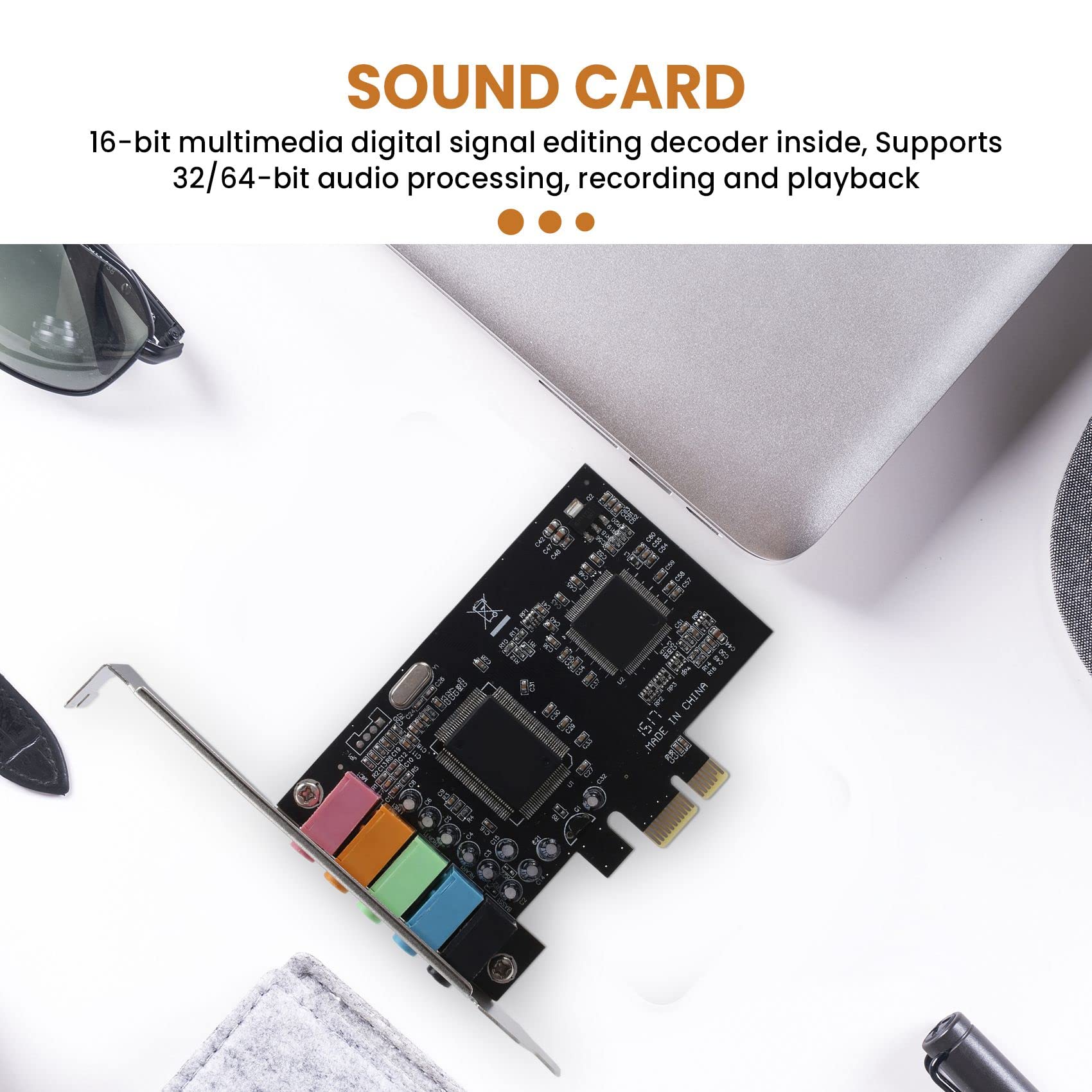 Scheda Audio Interna 5.1 Adatta per Supporto a Basso Profilo, Scheda Audio Stereo 3D PCI-E, Chip PCI CMI8738 32/64 Bit