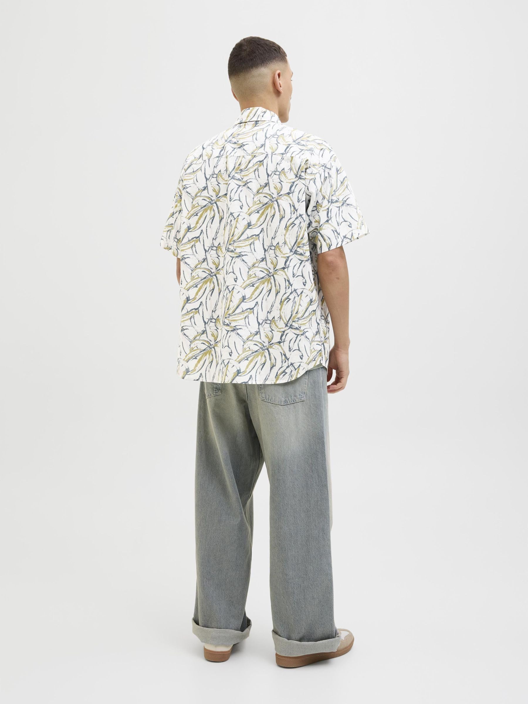 JACK & JONES Jorjoshua Split Aop Shirt Ss męska, Cloud Dancer, M