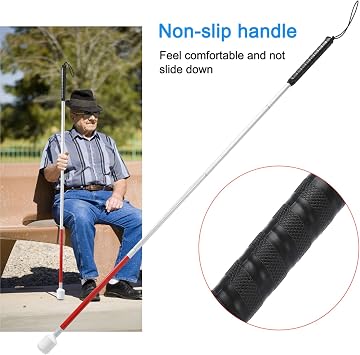 Foldable Reflective Walking Stick, Non Slip Blind Cane Stick with Red Reflective Tape Aluminium Alloy Walking Sticks for Outdoor Hiking Cane 43.3in
