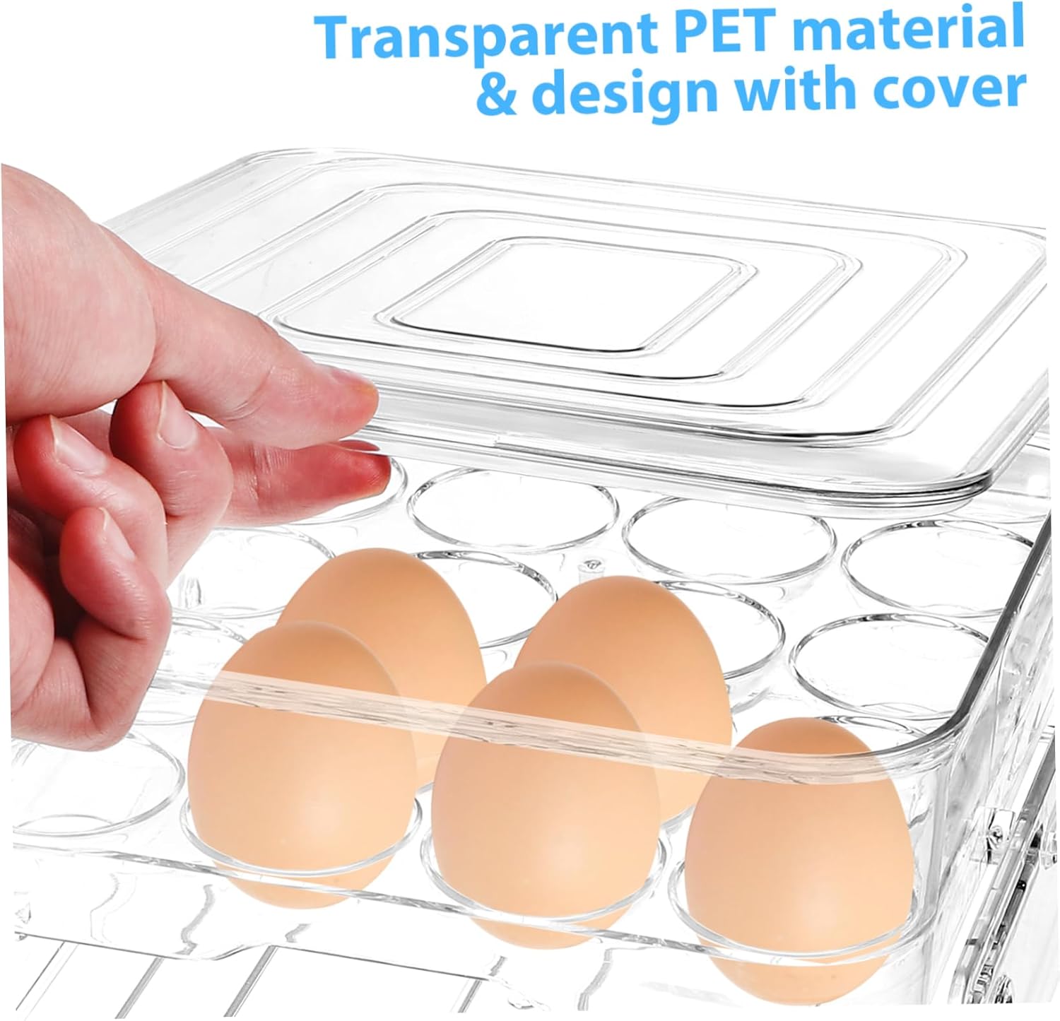 Transparent Double Egg Storage Box Auto Rolling Egg Organizer for Refrigerator Design Capacity Pet Container Easy to and Adjust Height