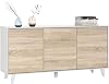 Habitdesign – Buffet Sideboard 3 Doors for Living Room or Dining Room, Sideboard with Legs, Gloss White and Canadian Oak, 154 x 41 x 75 cm – Zaiken Plus