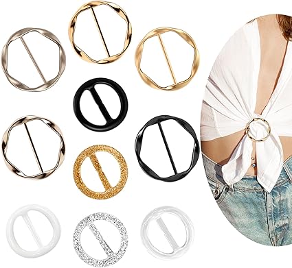 10 Pcs Scarf Ring and Slides for Scarves T Shirt Tie Clips for Women shirt clips for women clothing Shirt Waist Cincher Clips Tightener for Loose Tshirt Clothes Scarf Buckle