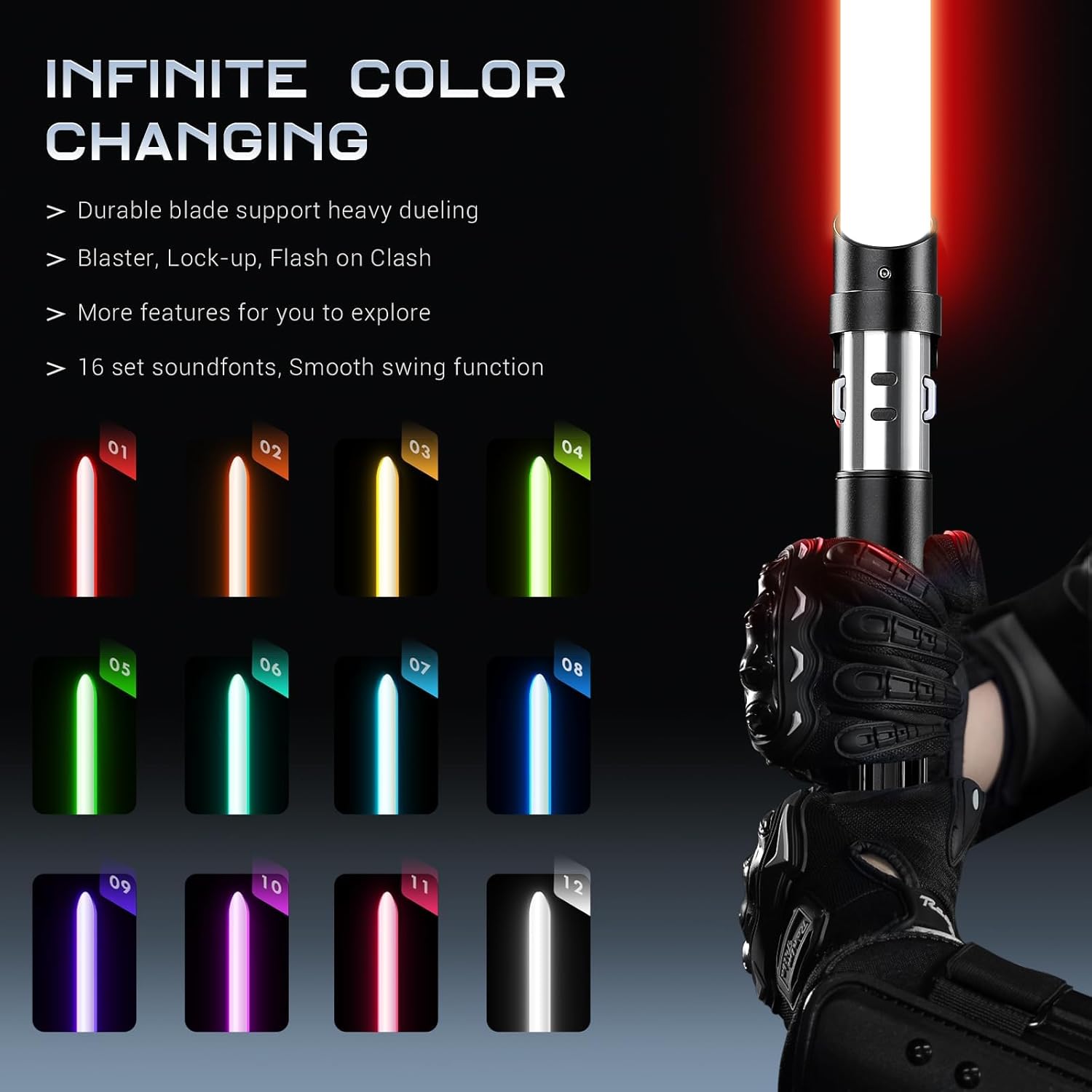SaberLabs Lightsaber with Bluetooth App, Smooth Swing, 16 Sound Fonts, 3 Light Effects, Infinite Color Change and Motion Control. Light Saber for Adults and Cosplay. (RGB-DV)