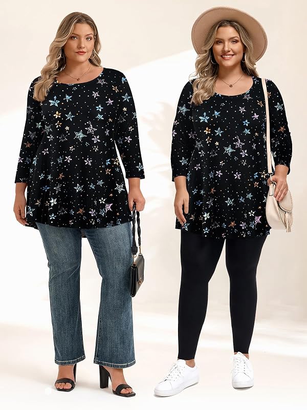 LARACE 3/4 Sleeve Plus Size Tunic Tops Shirts for Women (Star63, 1X) by LARACE - Used condition - Image 2