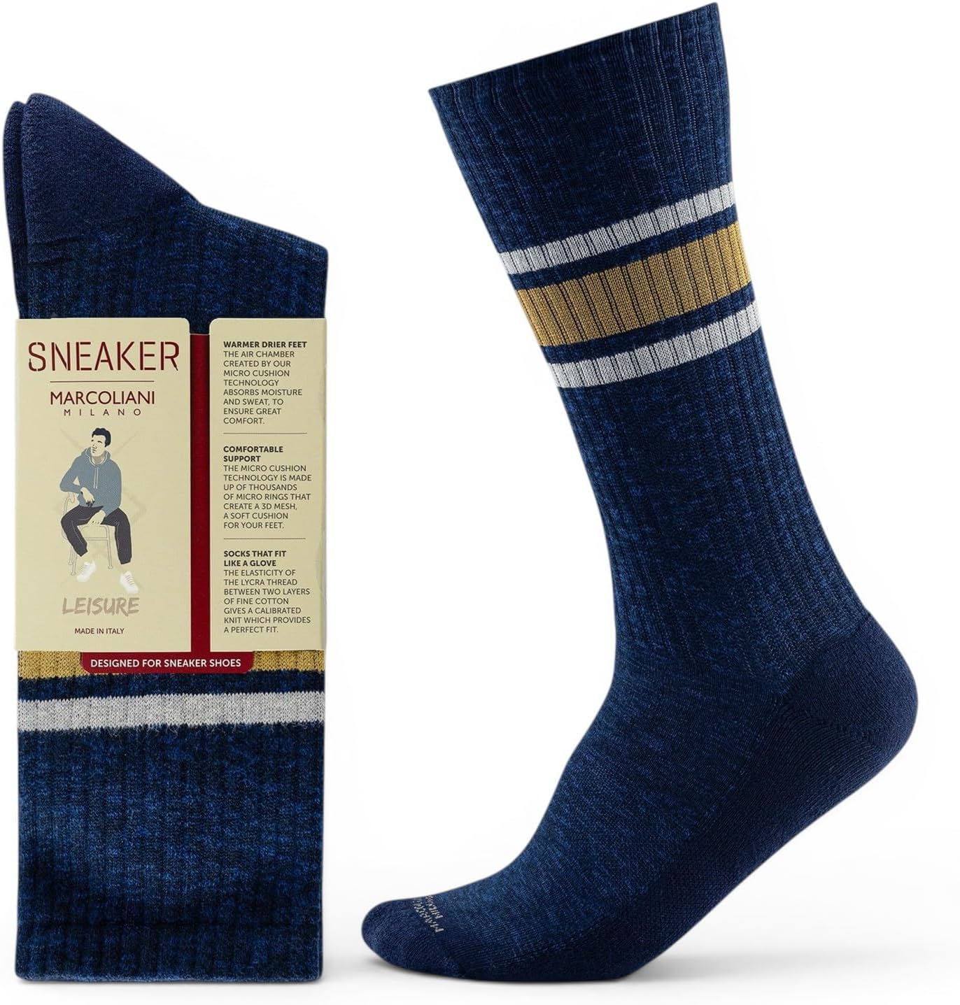 Marcoliani Milano Made in Italy - Socks for Sneakers | Essence of Cotton College Stripe Sneaker