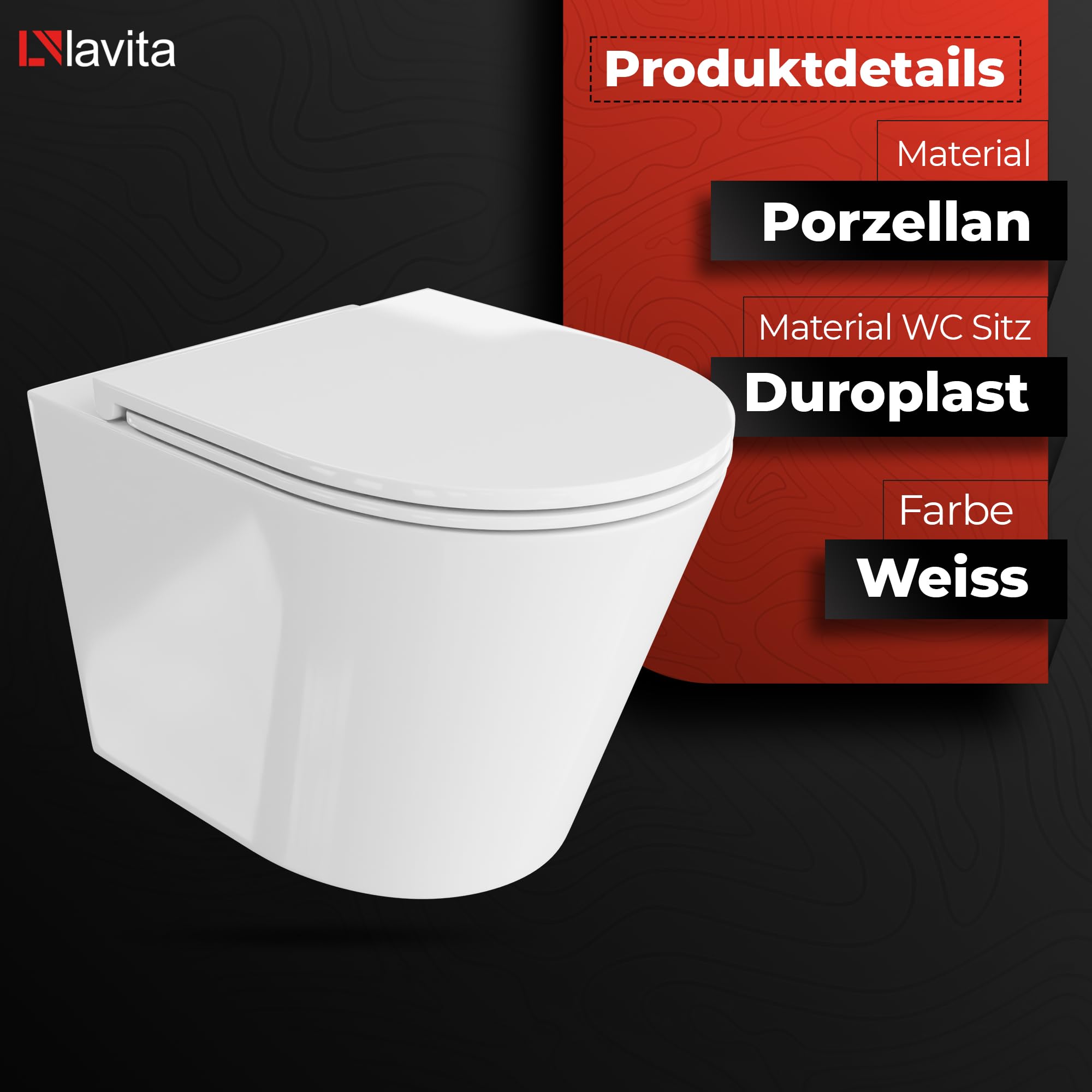 Lavita LAV 101 Elementi a parete per WC 40cm + WC sospeso a parete a fondo profondo GALVE Bianco senza brida + Piastra di comando LAV 200.1.2 Cromato | Set completo | Cassetta di scarico a incasso |