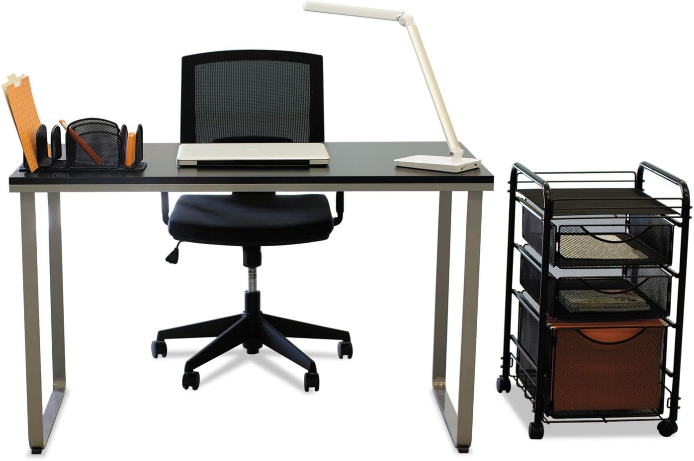Safco 1001WH Vamp LED Modern ABS Desk Lamp with USB Port and Dimmer Switch, White