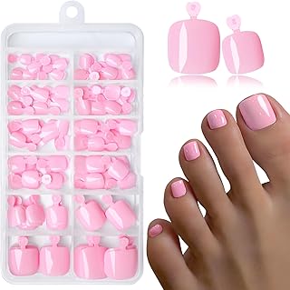 LoveOurHome 120pc Pink Press on Toenails Women Fake Toe Nails with Glue Tabs, Pink Fake Toenails Press on Toe Nails Glue on Toenail Acrylic Toes Nail Tips Artificial False Toenail for Women Girls