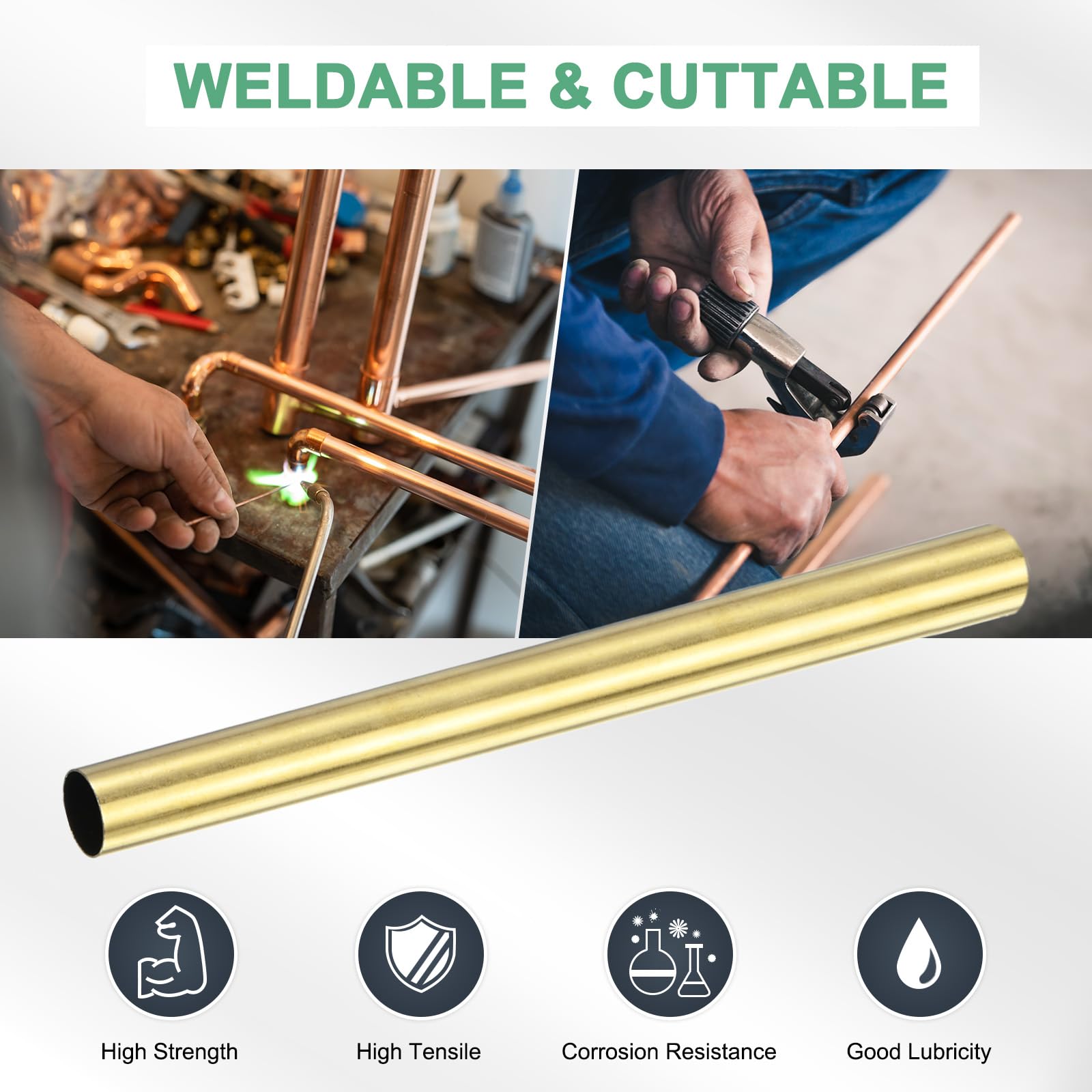 Produktbild von METALLIXITY Messingrohr 2 Stück – 16 Mm Außen-Ø X 0,5 Mm Wandstärke X 200 Mm Länge, Nahtlos, Für DIY & Dekoration