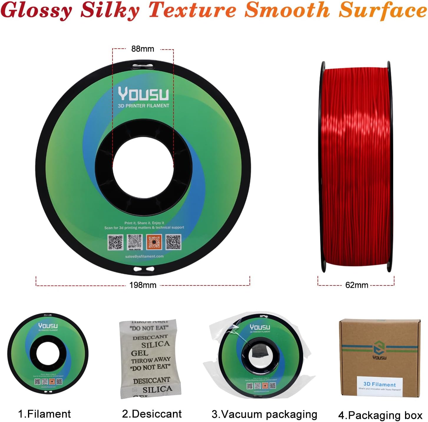 YOUSU Silk TPU Filament 1.75mm,3D Printer Filament TPU95A Flexible Soft Rubber, 1kg Spool (2.2 lbs), Dimensional Accuracy +/- 0.02 mm,Silk TPU Gold
