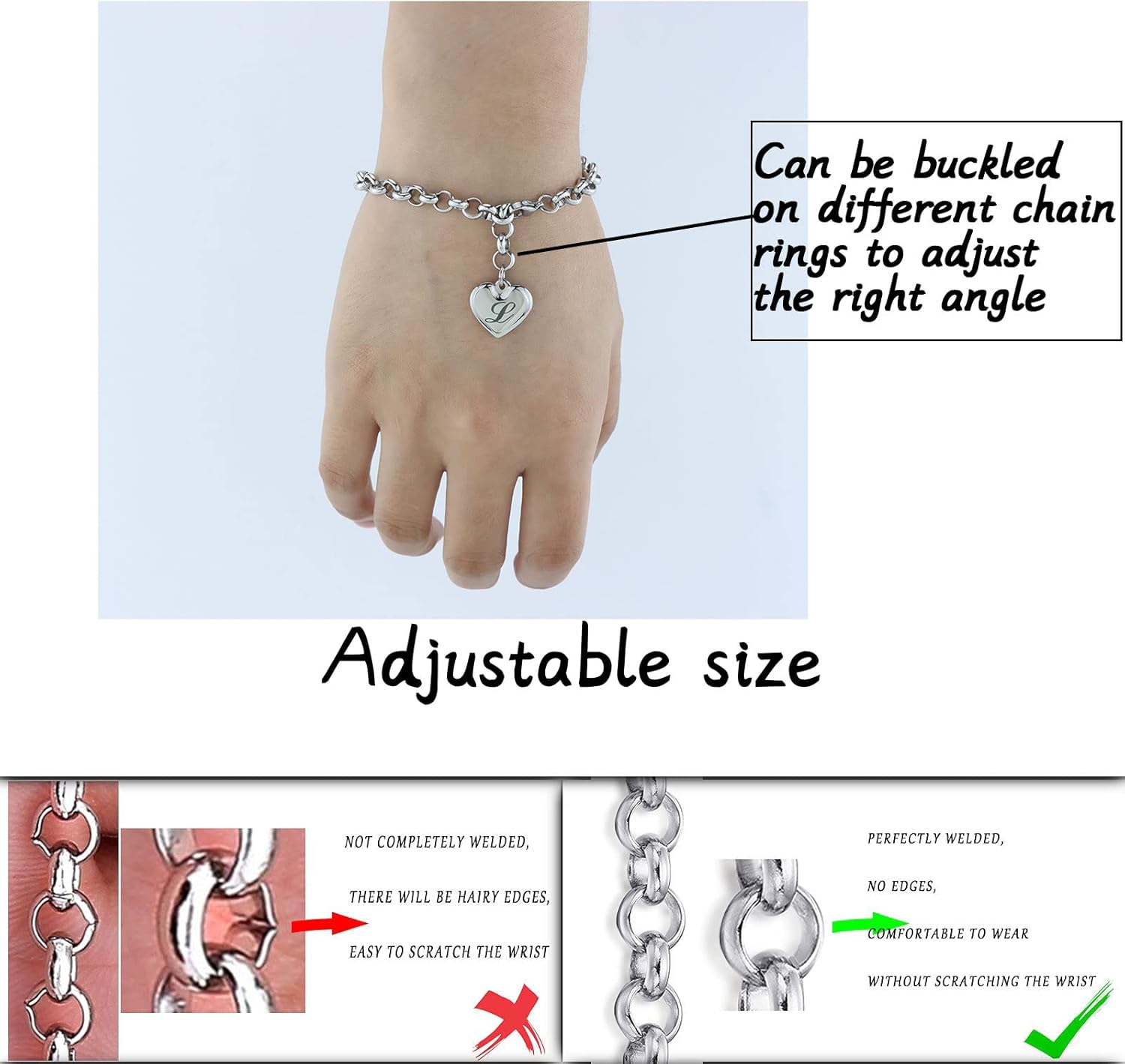 Lcherry Initial Charm Bracelets Stainless Steel Heart A Alphabet Bracelet for Women : Clothing, Shoes & Jewelry