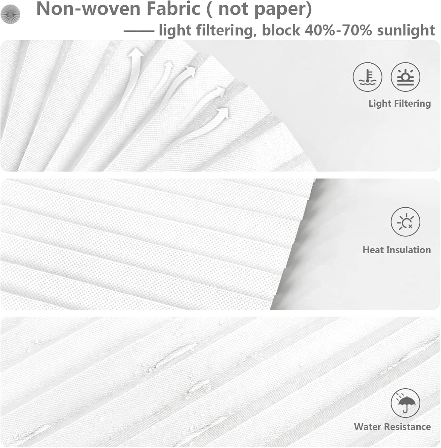 Paper Blinds Temporary Window Blinds Light Filtering No Drill Stick on Cut to Size Cordless Self Adhesive Pleated Shades for Kitchen Bathroom Windows Doors (1, White, WxH 35x59 in)