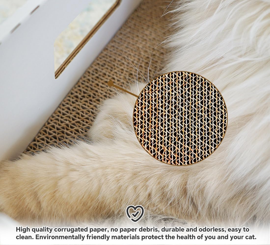 Cat Scratch Box with Double Sided Cat Scratching Board and Scratch pad for Cats - Corrugated Lounge Cat Cardboard Box for Indoor Cats to Scratch, Play, and Lounge