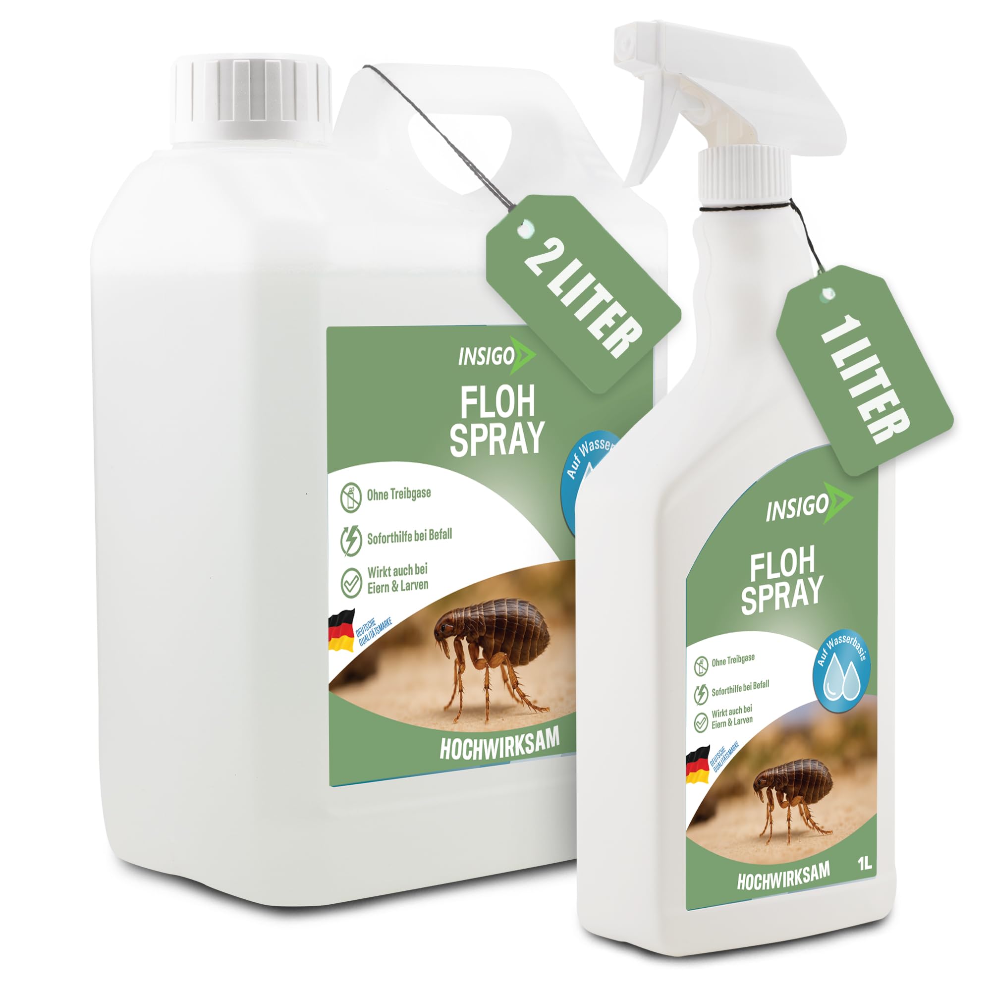 INSIGO Flohspray für Wohnung und Möbel 2L + 1L - Abwehrspray gegen Flöhe mit Sofortschutz - Floh-Spray für Hunde und Katzen - Flohmittel hochwirksam & laborgeprüft