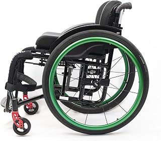 GMVVAC Silla de ruedas deportiva para ocio, silla de ruedas plegable ligera para adultos y personas mayores, soporta 330 libras, silla de ruedas para adultos con antivuelco (color: verde)