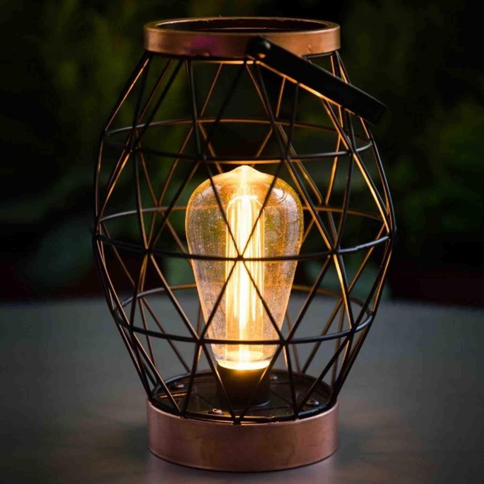 Geo Metal Table Lantern with Retro Light Bulb Battery Powered [Energy Class A]
