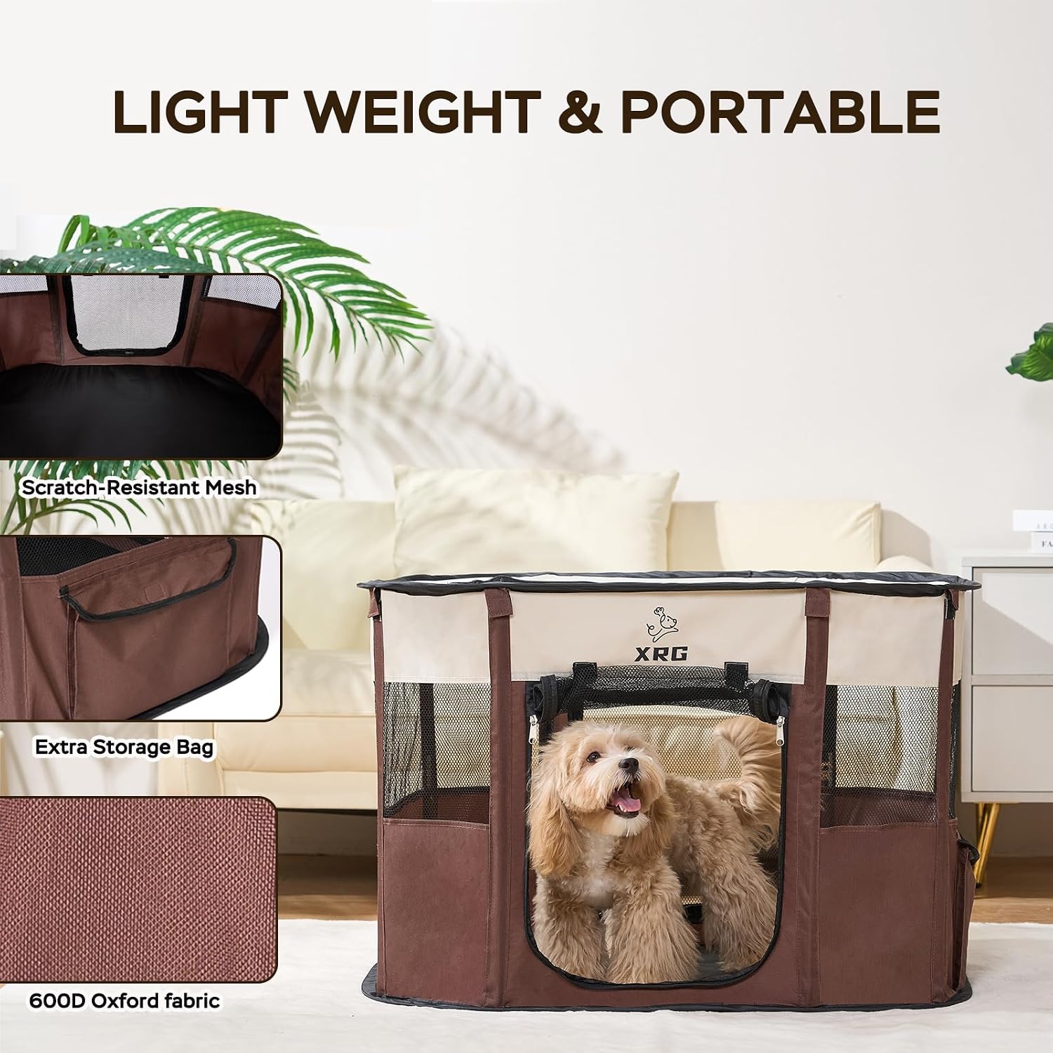 Portable Foldable Pet Playpen Collapsible Crates Kennel Playpen for Dog cat and Rabbit &Travel playpen Outdoor or Indoor (Medium（31.5" L x 23.6" W x 21.7" H）, Brown)