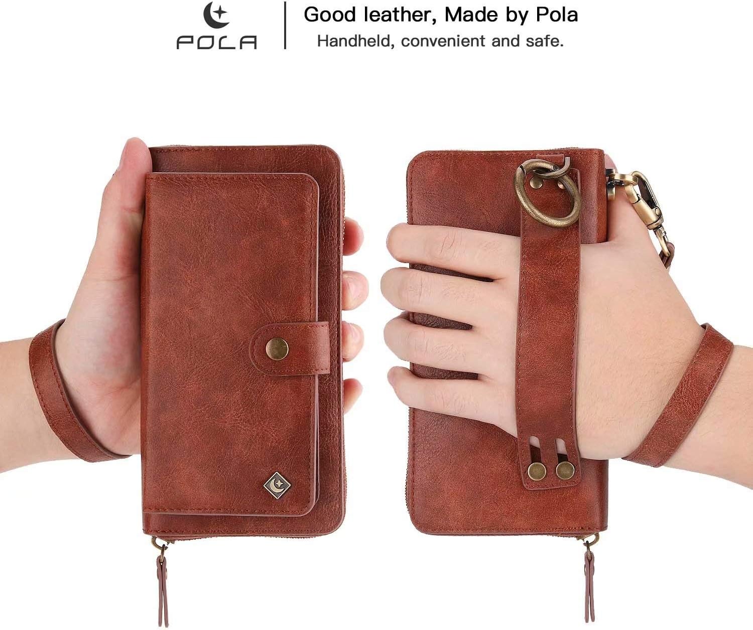 Petocase Compatible Note 9 Wallet Case, Multi-Functional PU Leather Zip Wristlets Clutch Detachable Magnetic 13 Card Slots & 4 Cash Pocket Protection Cover for Samsung Galaxy Note 9 Brown