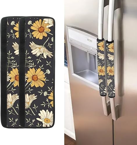 WHOSGNIHT 2 fundas para manijas de electrodomésticos, diseño de girasol vintage, hechas a mano, antideslizantes, lavables, para nevera, horno,