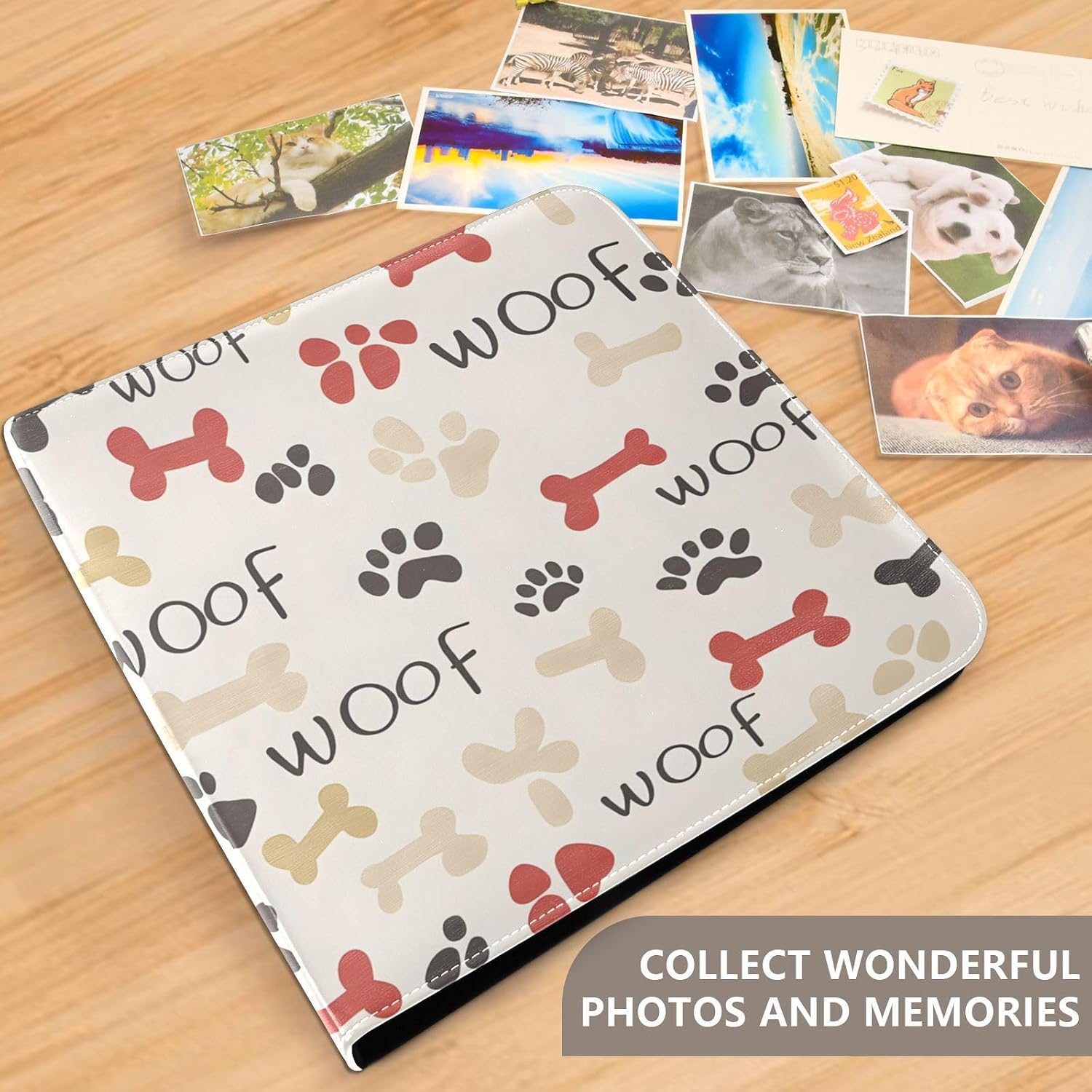JIPONI Dog Paw Prints Large Photo Album, DIY Leather Cover Scrapbook Albums for 4x6 5x7 6x8 Pictures, Self Adhesive Memory Book for Pet, Baby, Family