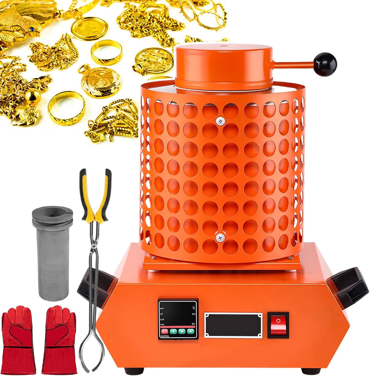 Digital Gold Melting Furnace Kit, Gold Melting Furnace - 2000w 1150°C Fast Heating, Pid Smart Temperature Control, for Melting Scrap Gold, Silver, Copper, Aluminum orange-3kg
