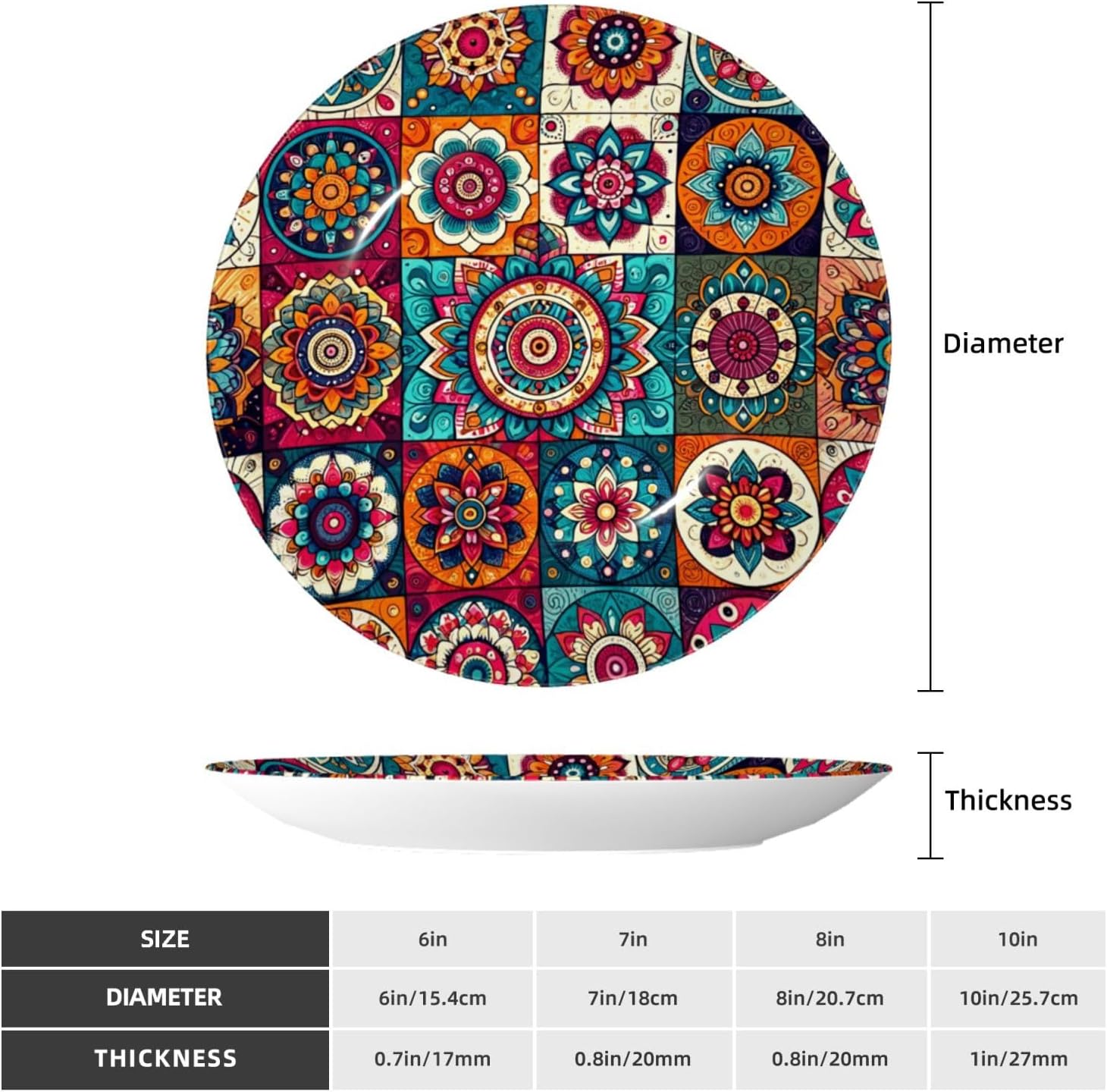 Sunflower-Mandala 10 Inch Decorative Plate With Stand, Elegant Display Wall Plate For Home Decor