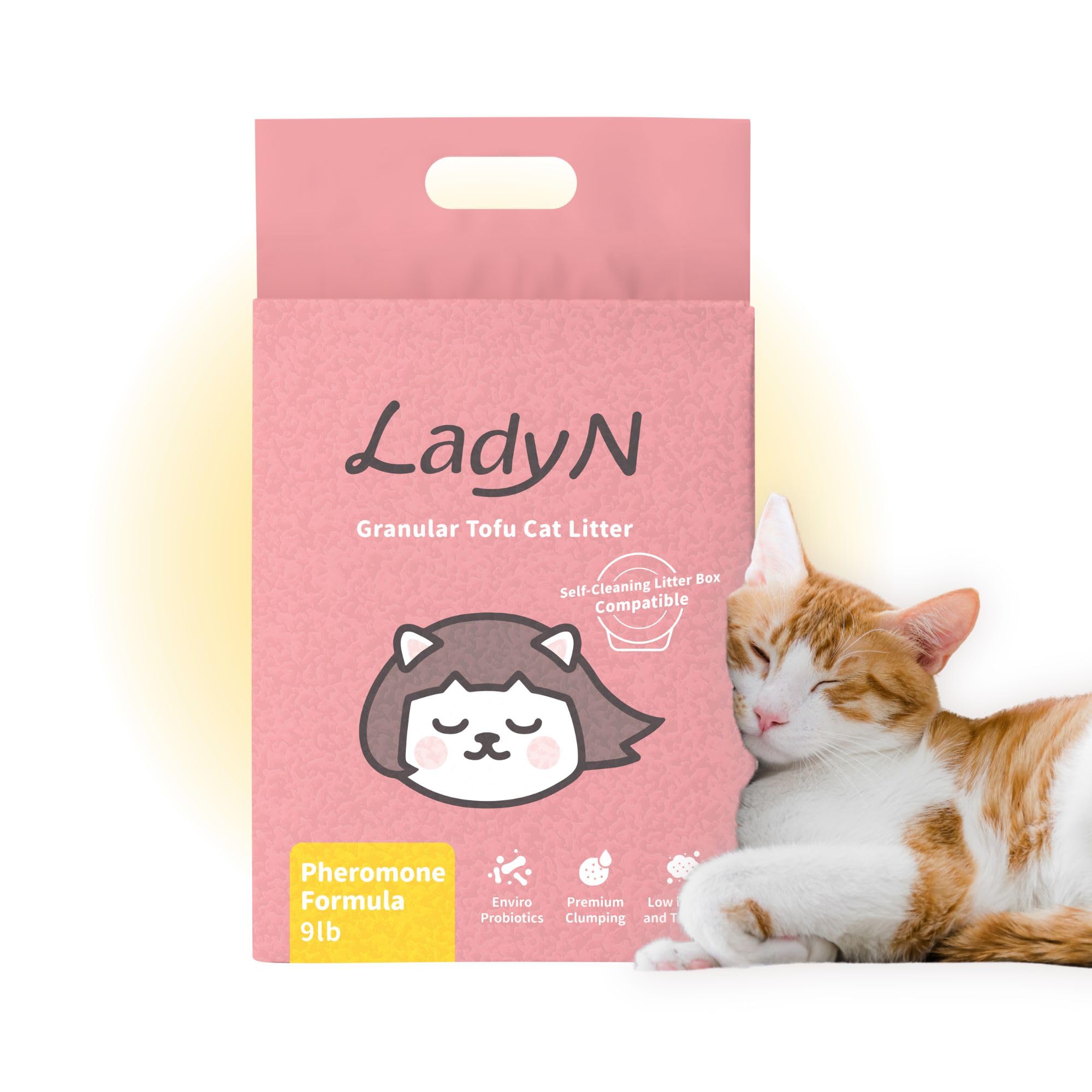 Lady N Cat Attract Tofu Litter – Natural Attractant Formula for Litter Box Training, Calming Pheromone for Multi-Cat Homes, Granular Mini-Pellet Shape for Self-Cleaning Box, 9lb