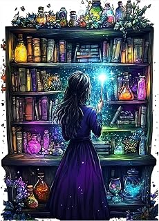 AIBOERL Diamond Art Kits for Adults,Magical Girl 5D Diamond Painting Kits for Adults Beginners,DIY Full Round Drill Diamond Dot Painting Gem Art Kits for Adult, Home Wall Decor 12x16Inch