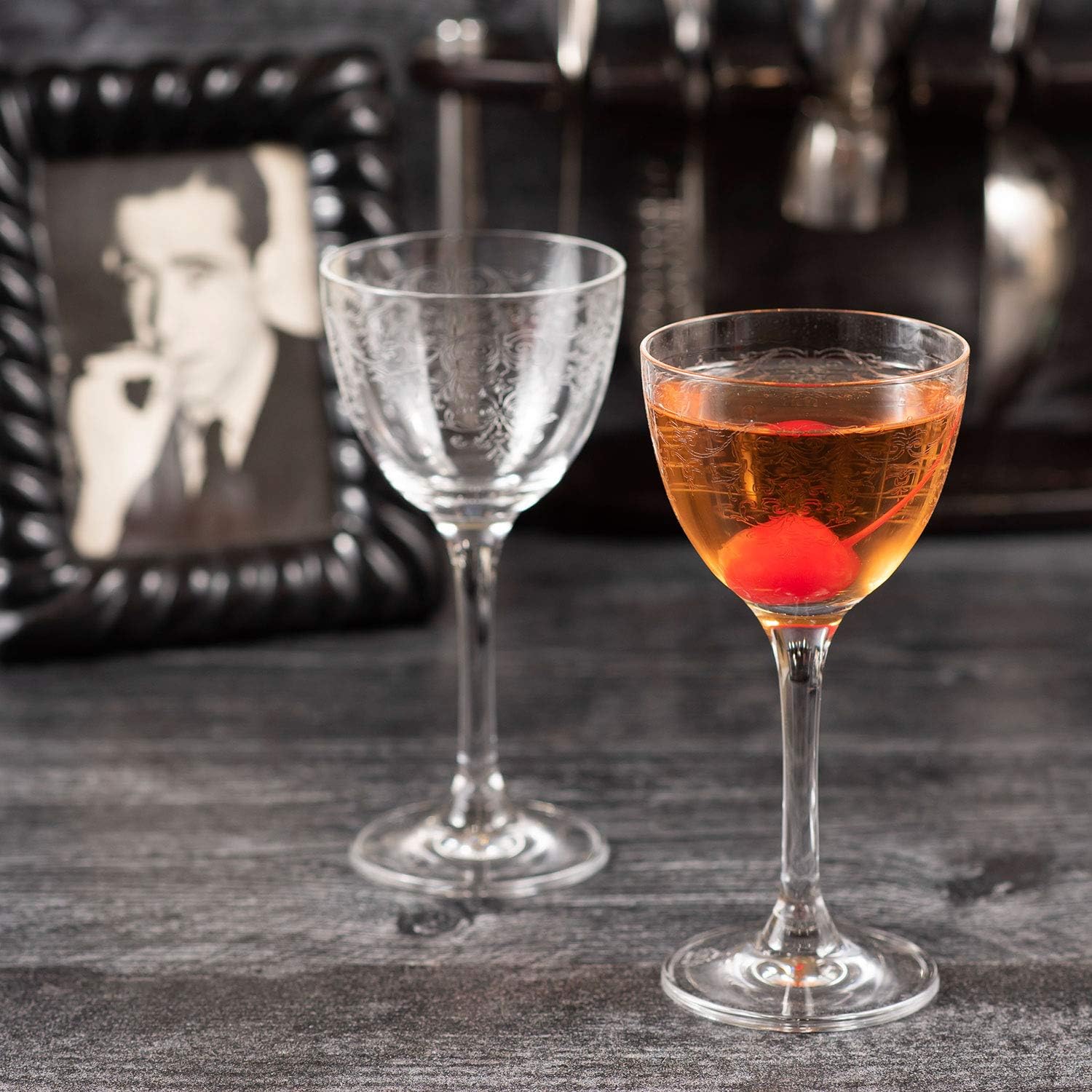 HISTORY COMPANY 1944 Ciro’s of Hollywood Floral-Etched Cocktail Coupette – Golden Age Hollywood, 2-Piece Set (Gift Box Collection) - Image 2