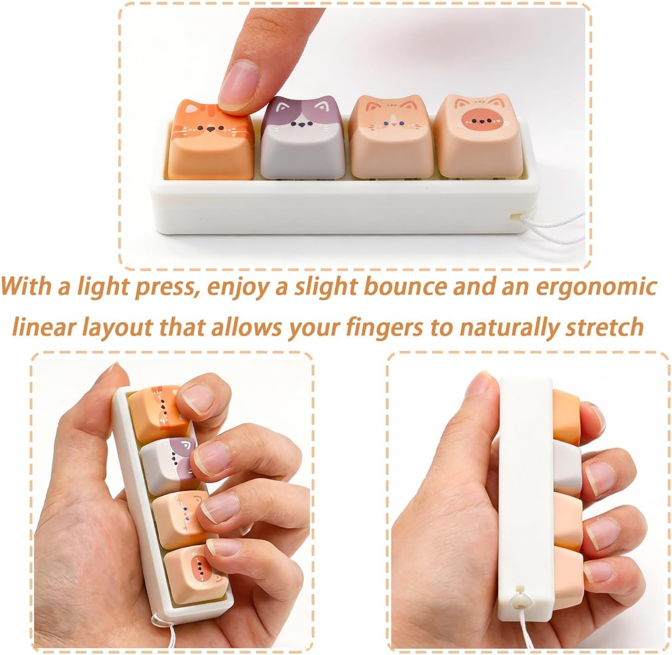 2 Pack Keyboard Fidget Clicker, 4 Keys Clicky Keyboards Keychain Fidgets for Adults, Creamy Stress Relief Button Finger Cat Keycaps for Anxiety Decompression (2 Pcs)