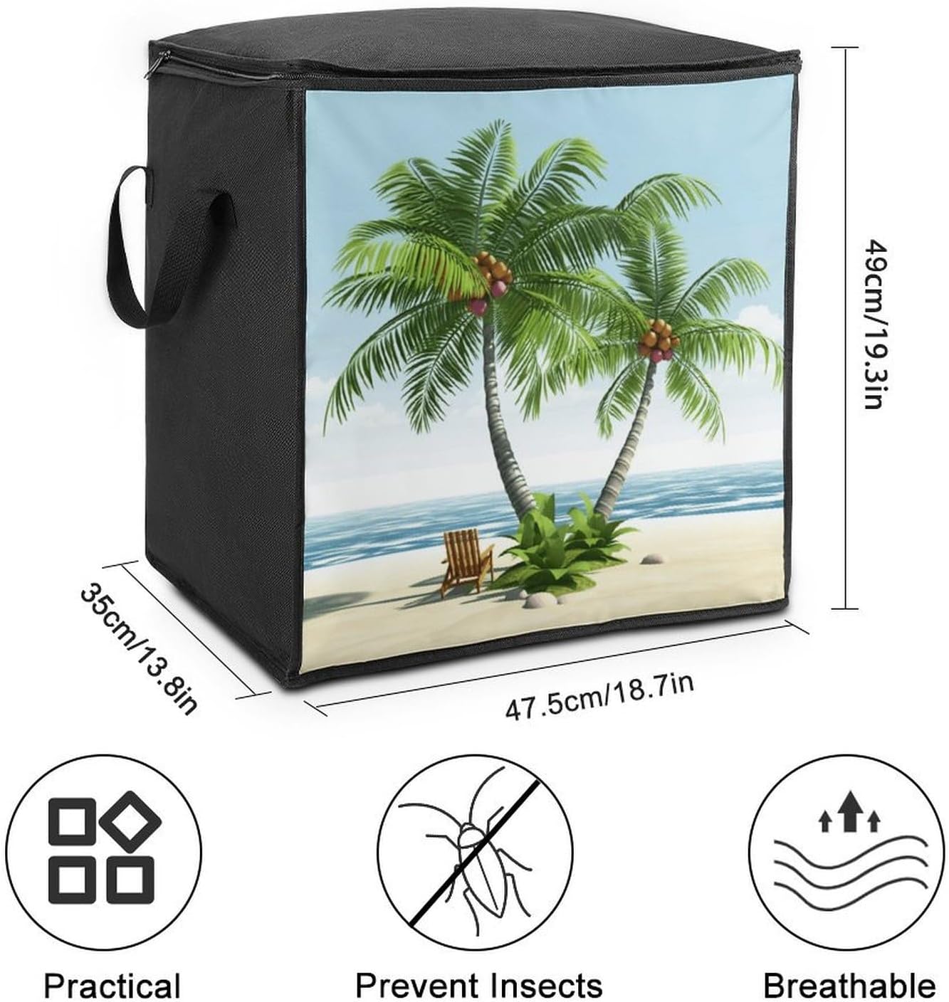 Tropical Palm Tree Storage Bag with Zippers And Handle Extra Large Bedding Comforter Storage Bag Foldable Blanket Storage Bags Fabric Moving Bags for Closet Organizer (70L)
