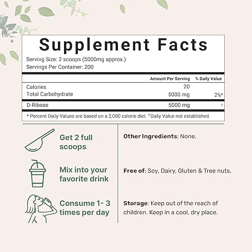 Miniatura 2 de Pure D Ribosa en polvo, 2.2 lbs (2.2 libras y 200 porciones) – Suplemento de apoyo para el cabello, azúcar simple natural, se disuelve transparente,