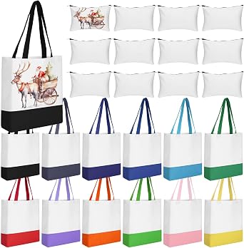 24 Pcs Blank Canvas Tote Bags Makeup Bags DIY Craft Sublimation Bag, Patch