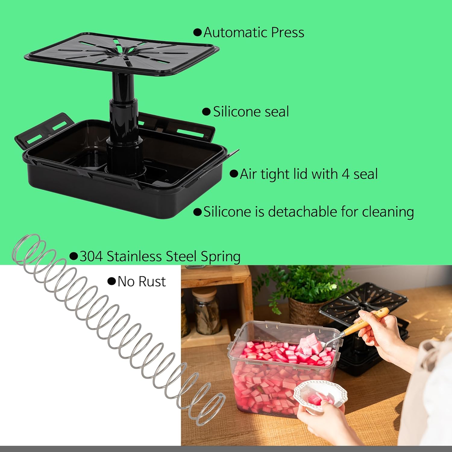 SMART Automatic Press Plate Food Storage Container for Kimchi Sauerkraut Pickle Fermentaion/Airtight Lid Food Storage Container for Preserved Food Bulk Fermentation (9L / 2.4 gal)