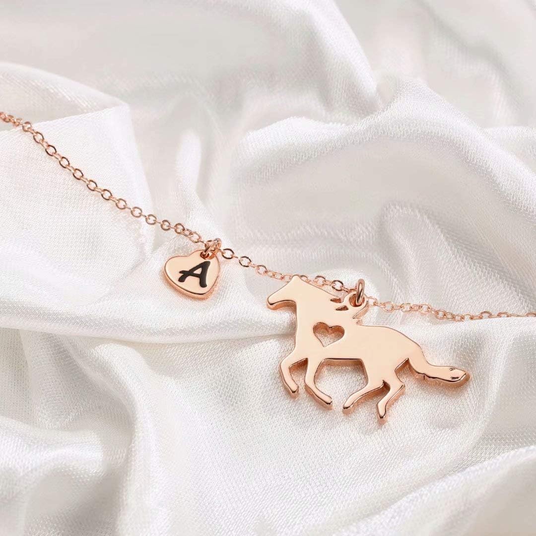 Horse Gifts for Girls Horse Necklace, Stainless Steel Heart A Initial Necklace Horse Necklace for Women Little Girls, Horse Pendant Necklace Jewelry Silver Plated 26 Initial Letter Necklace for Girls: Clothing, Shoes & Jewelry