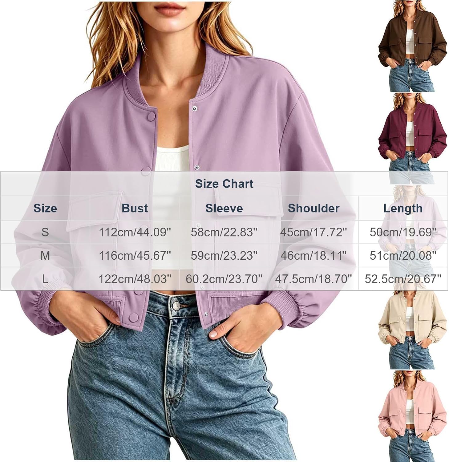 Womens Cropped Bomber Jackets Button Down Cropped Coats Loose Fit Trench Coat Fall Trendy Outerwear with Pockets