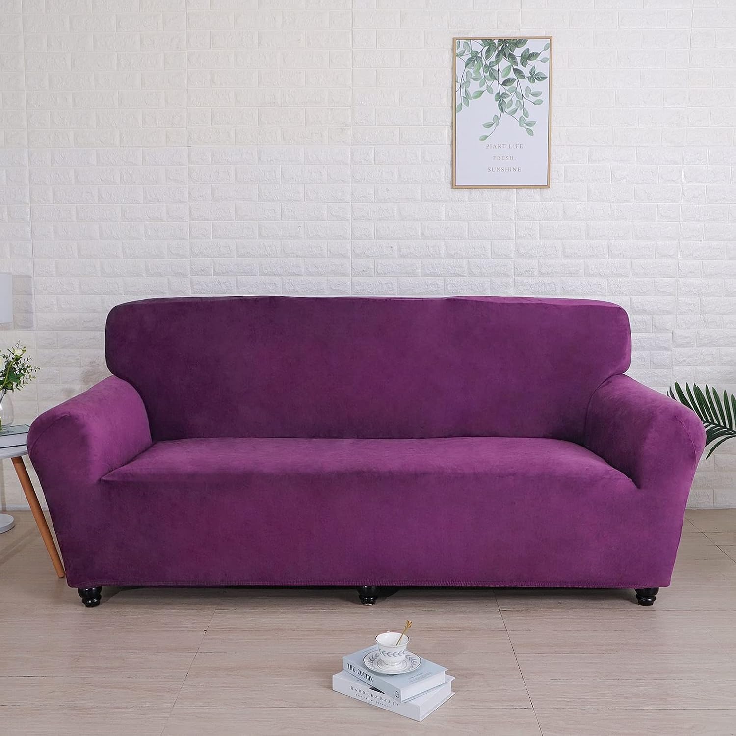 YOPOIY Velvet Couch Covers, High Stretch Sofa Cover Soft Non Slip Sofa Slipcover Washable Living Room Furniture Protector for Dogs Pet -deep Purple-2 Seater(145-180cm)