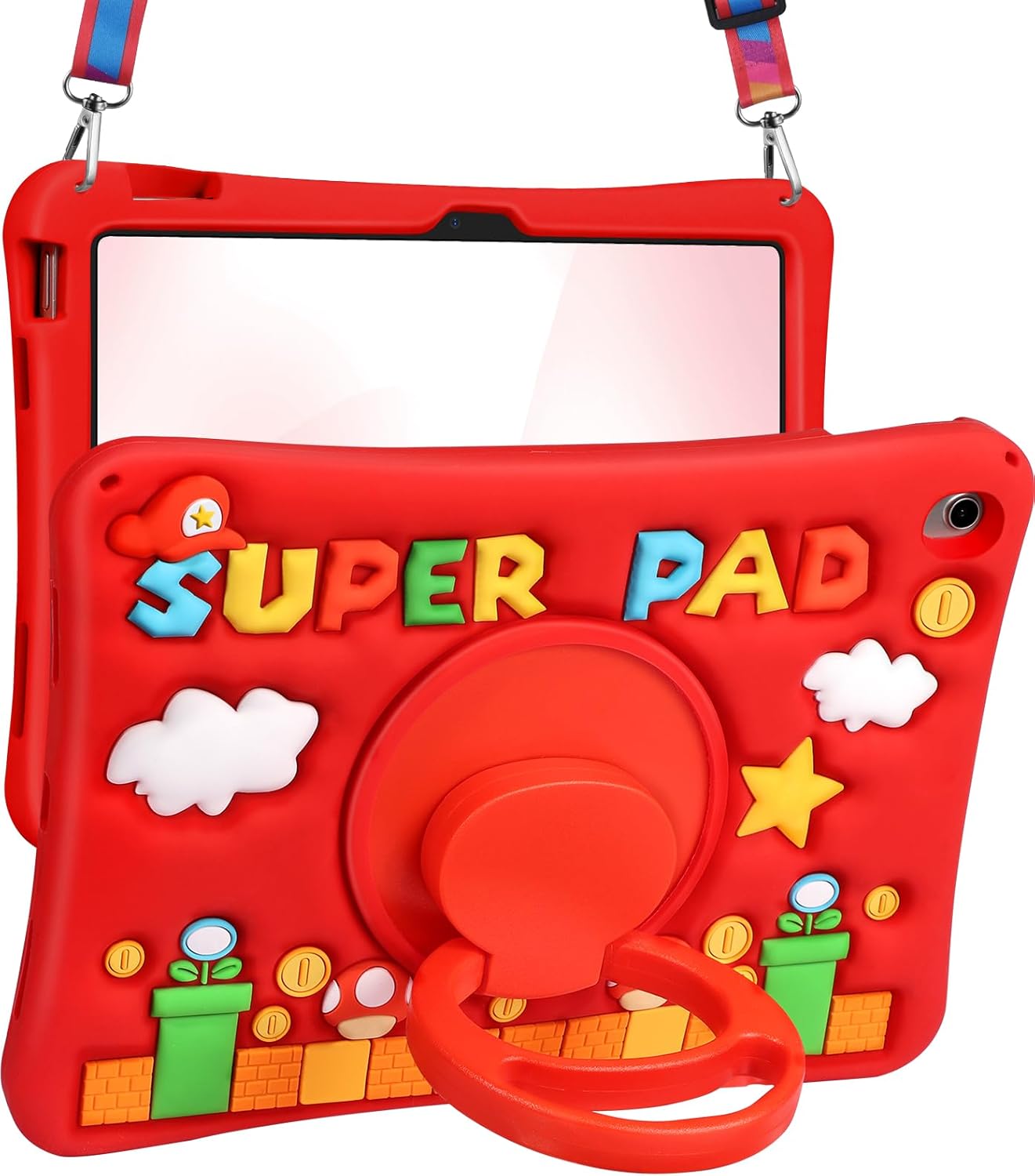 Lotadilo Cute for iPad A16 Case/for iPad 10th Generation/11 Inch Case - Silicone 3D Design for Girls Women Teens Girly Kawaii Funny Cartoon Soft Stand with Lanyard, Red