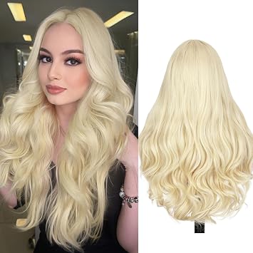 Blonde Wigs for Women and Girls Long Wavy Sun-kissed Blonde Wig 26 Inch Colored Wigs Heat Resistant Synthetic Middle Part Hair Wig for Daily Party Cosplay Use