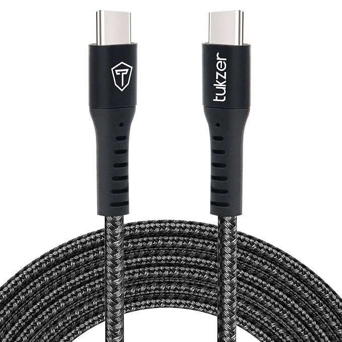 Tukzer Type C to Type C USB 2.0 Cable (40W~5V/3A) PD Fast Charging & Data Sync, Cotton Braided (Black - 1M/ 3.3Ft)