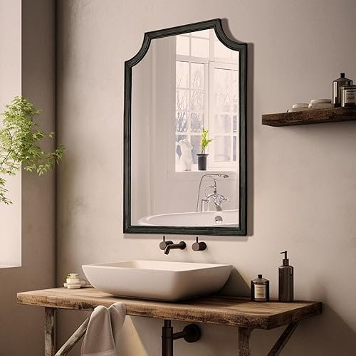 Miniatura 4 de WallBeyond Espejo de madera festoneada para tocador de baño pequeño de 20 x 30 pulgadas, espejo de pared rectangular para decoración de pasillo,