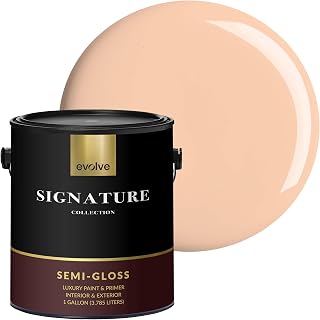 EVOLVE Signature Collection Luxury Interior Paint & Primer, Semi-Gloss Sheen (Exotic Peach), 1 Gallon – Premium One-Coat Coverage, Low VOC, Low Odor, Washable Finish for Walls, Ceilings & Trim