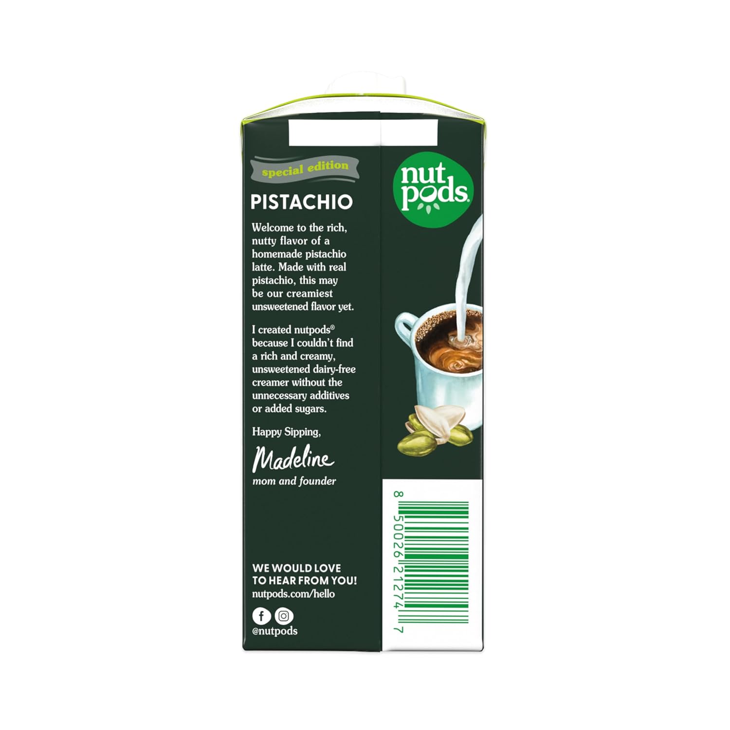 nutpods Pistachio Unsweetened Dairy-Free Creamer, Made from Almonds and Coconuts, Whole30, Keto, Gluten Free, Non-GMO, Vegan, Kosher (12-Pack)