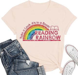 Reading Rainbow Shirt for Women - Take a Look It's in a Book! Book Lover Graphic Tee, Librarian & Bookworm Gift