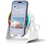 Cawinii Wireless Induction Bluetooth Speaker, 4-in-1 with 360° Rotating Phone Holder and RGB Ambient Light, High-Definition Surround Sound (White)