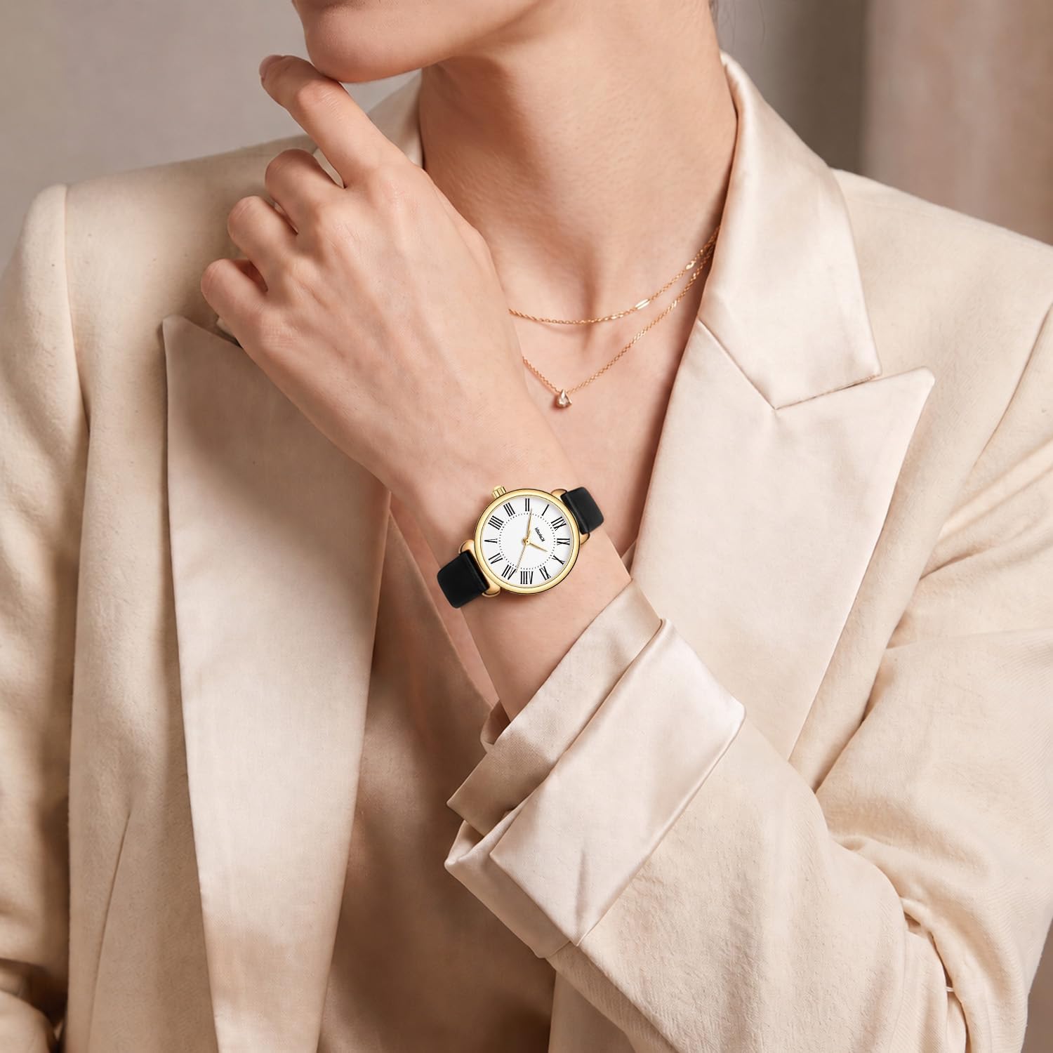 Women's Leather Watch Roman Numeral 30M Waterproof