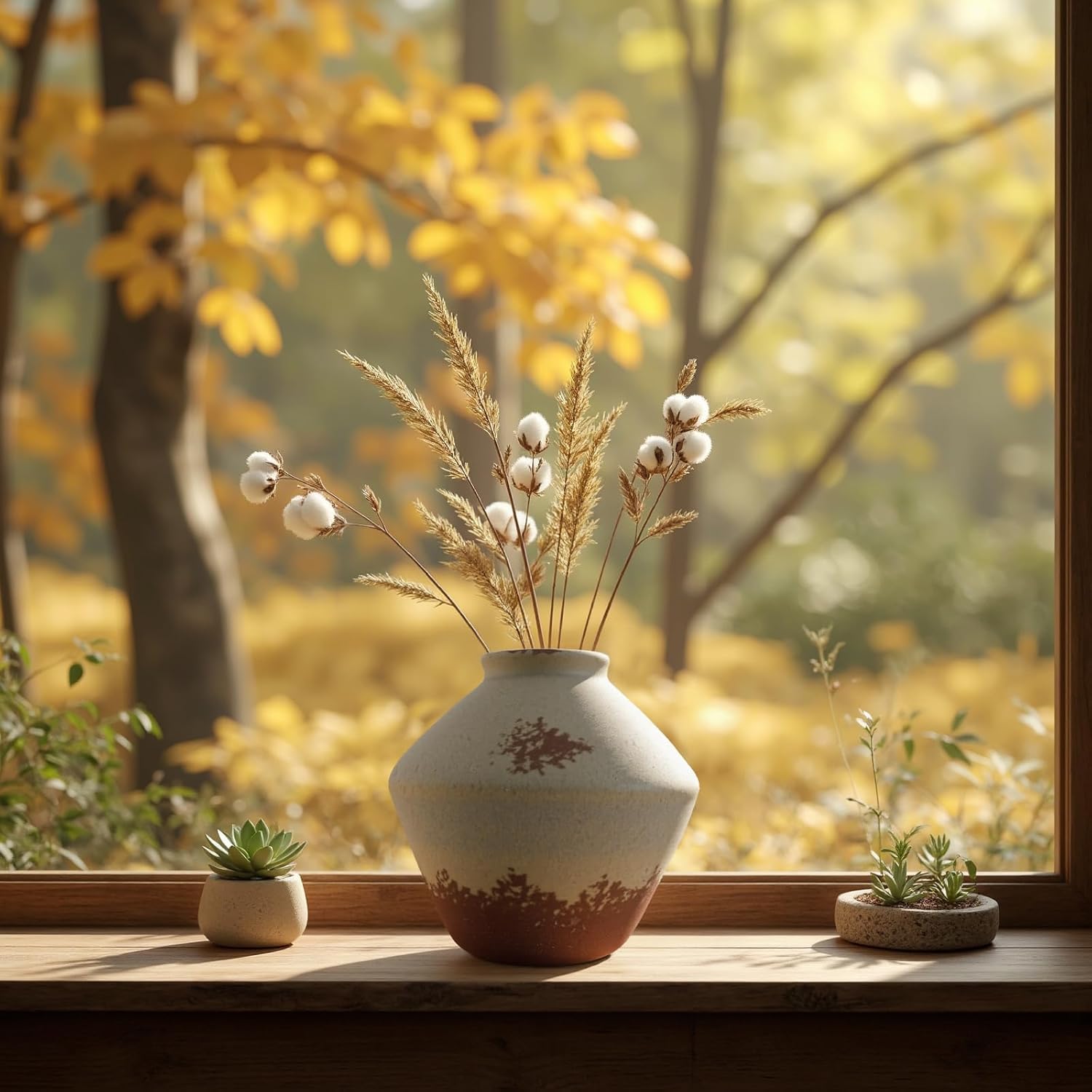 Ceramic Rustic Farmhouse Decor, Pottery Decorative Flower Vases, Boho Vase for Centerpieces,Office, Living Room, Dining Table, Entryway, Shelf, Mantel(Height 6.7 inch-Rustic)