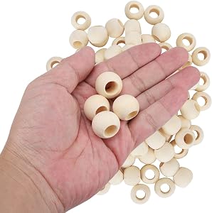 100 PCS Large Hole Wooden Beads 20mm Unfinished Round Wooden Craft Beads Bulk Spacer with Beautiful Grain for Decoration DIY Crafts Jewelry Making Accessories